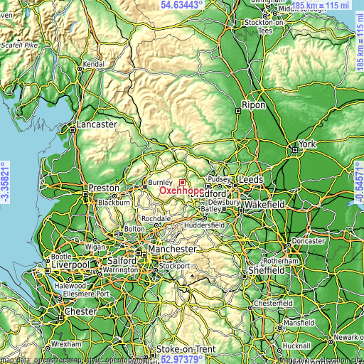 Topographic map of Oxenhope