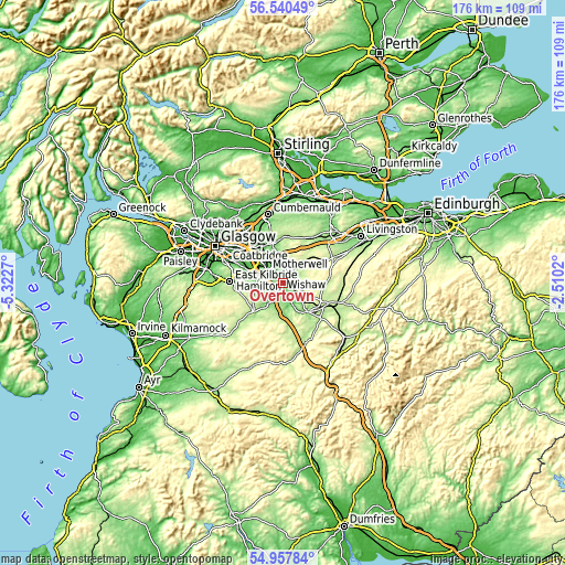 Topographic map of Overtown