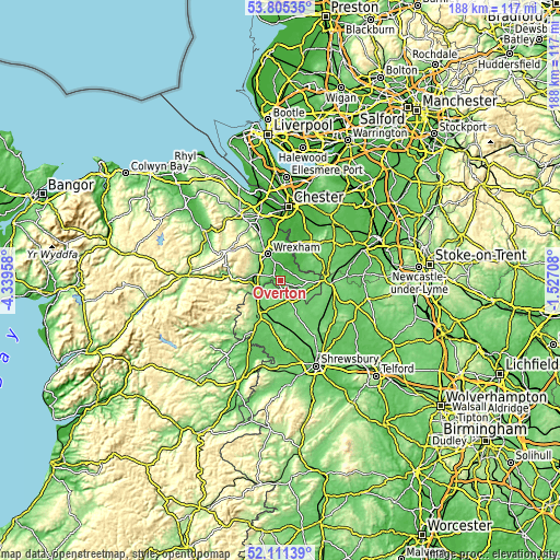 Topographic map of Overton