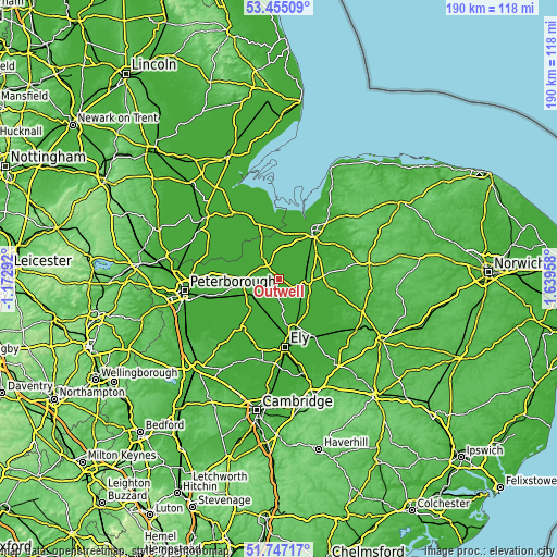 Topographic map of Outwell