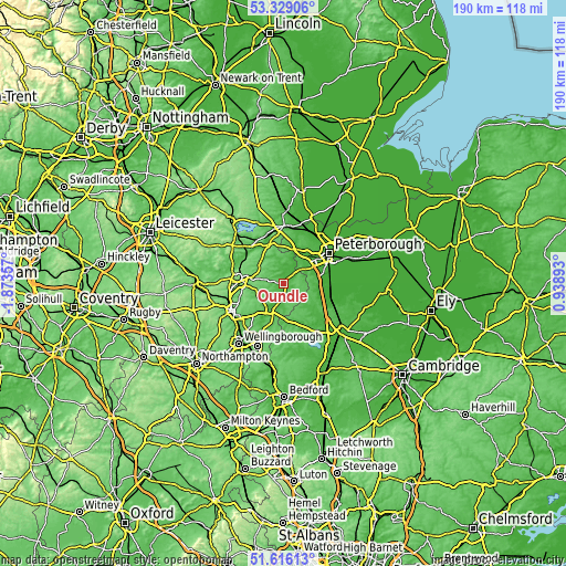 Topographic map of Oundle