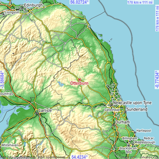 Topographic map of Otterburn