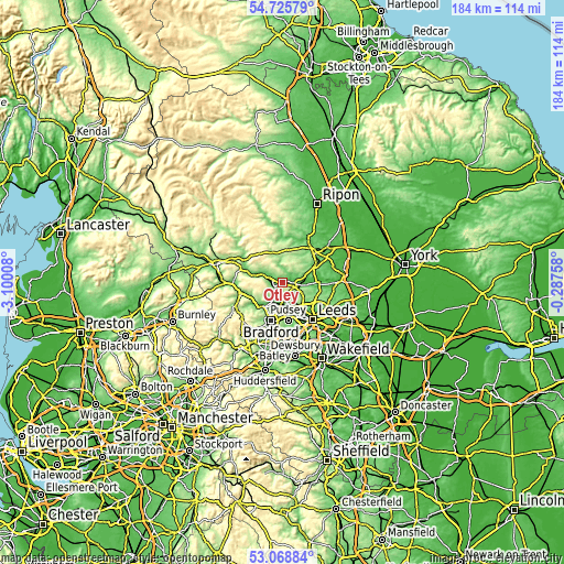 Topographic map of Otley