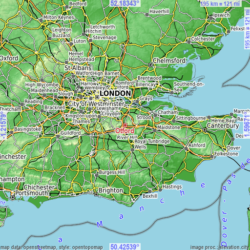 Topographic map of Otford