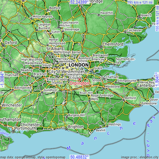 Topographic map of Orpington