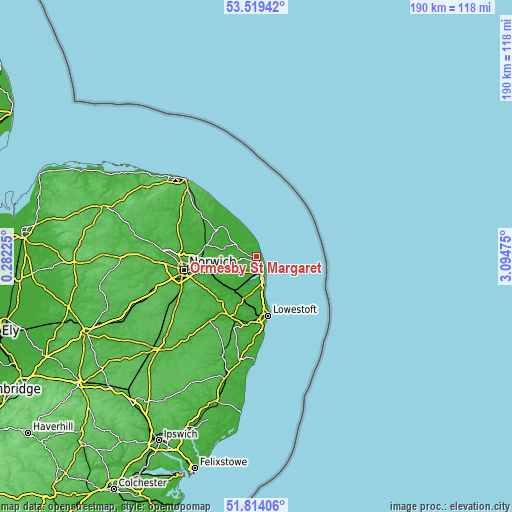 Topographic map of Ormesby St Margaret