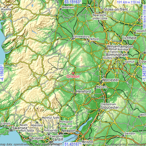 Topographic map of Orleton