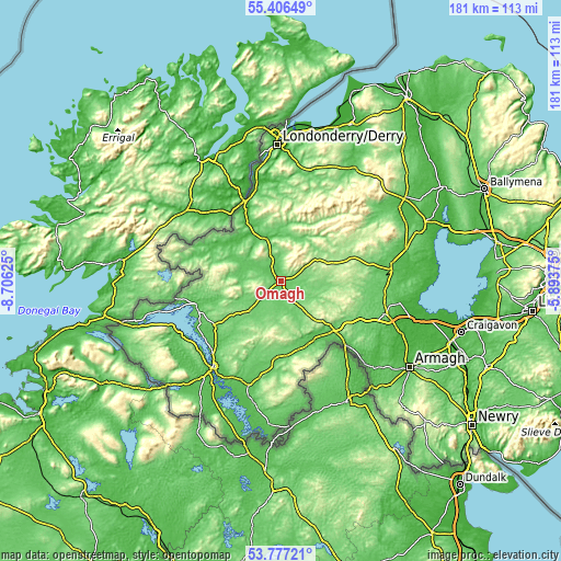 Topographic map of Omagh