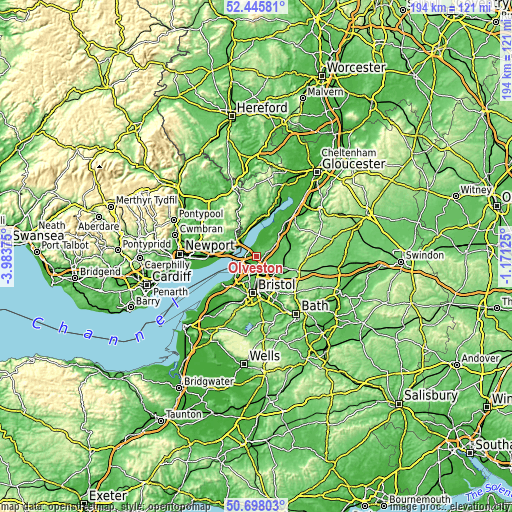 Topographic map of Olveston