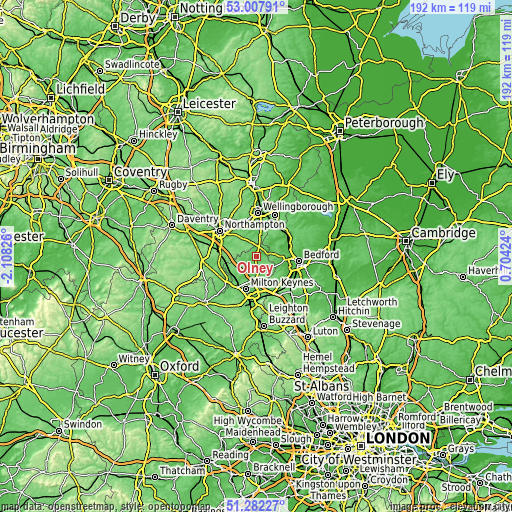 Topographic map of Olney