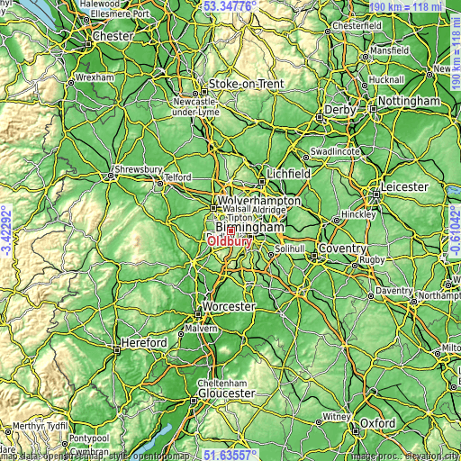 Topographic map of Oldbury