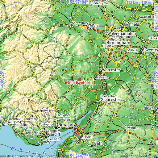 Topographic map of Ocle Pychard