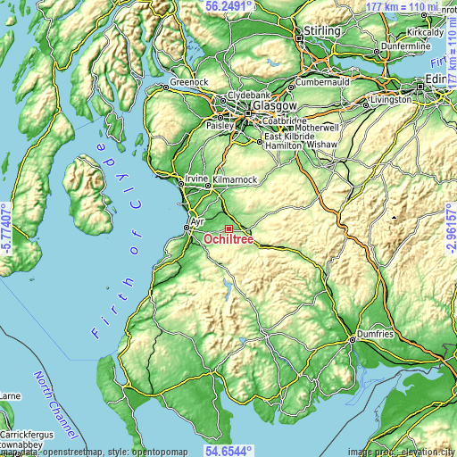 Topographic map of Ochiltree