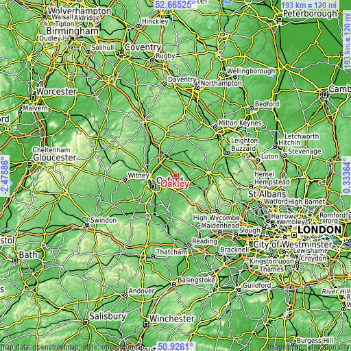 Topographic map of Oakley