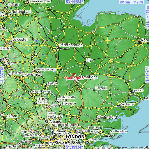 Topographic map of Oakington