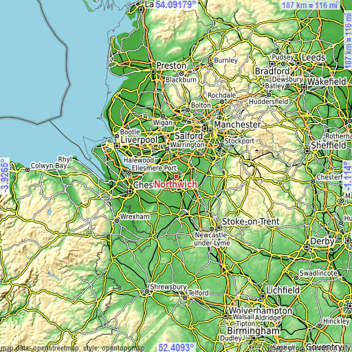Topographic map of Northwich
