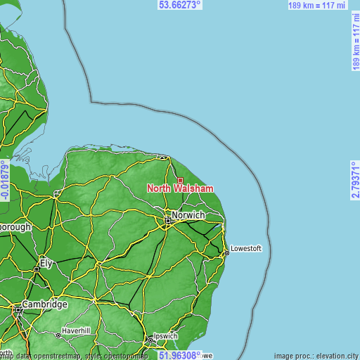 Topographic map of North Walsham