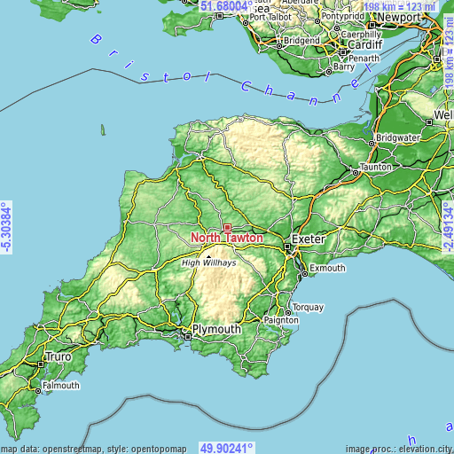 Topographic map of North Tawton