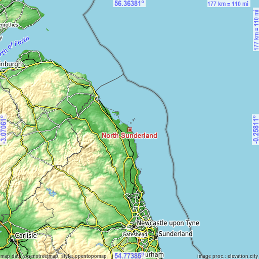 Topographic map of North Sunderland