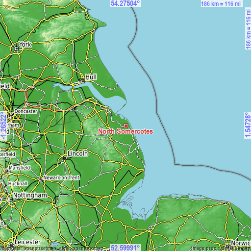 Topographic map of North Somercotes