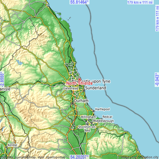 Topographic map of North Shields