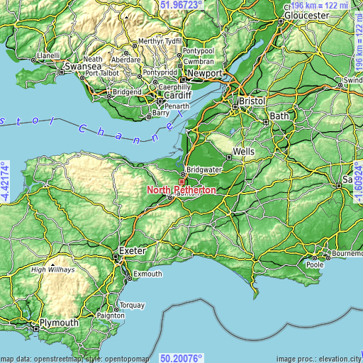 Topographic map of North Petherton