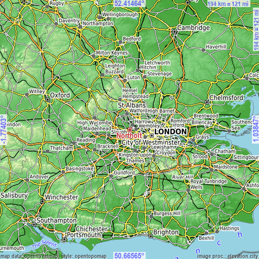 Topographic map of Northolt