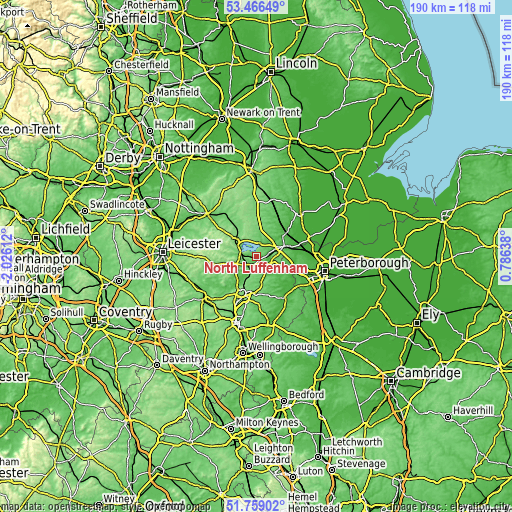 Topographic map of North Luffenham