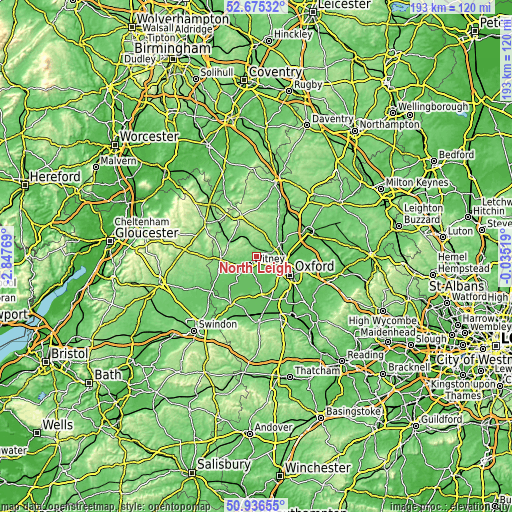 Topographic map of North Leigh