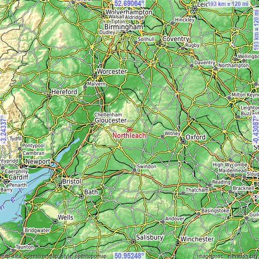 Topographic map of Northleach