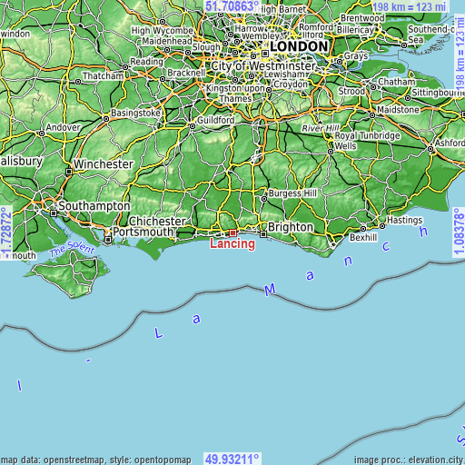 Topographic map of Lancing