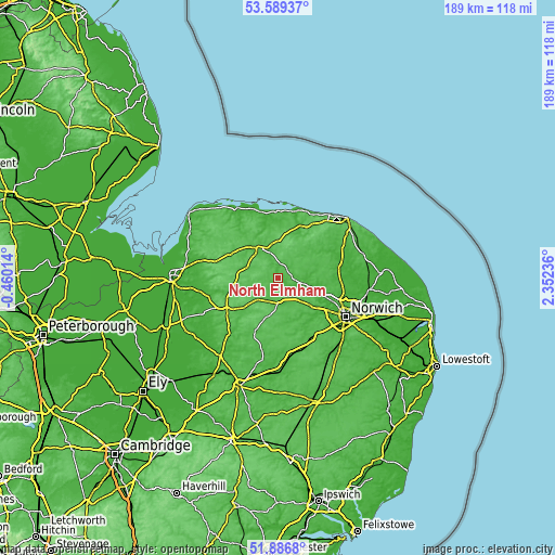 Topographic map of North Elmham