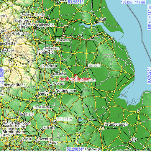 Topographic map of North Collingham