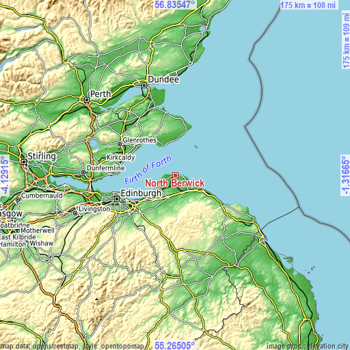 Topographic map of North Berwick