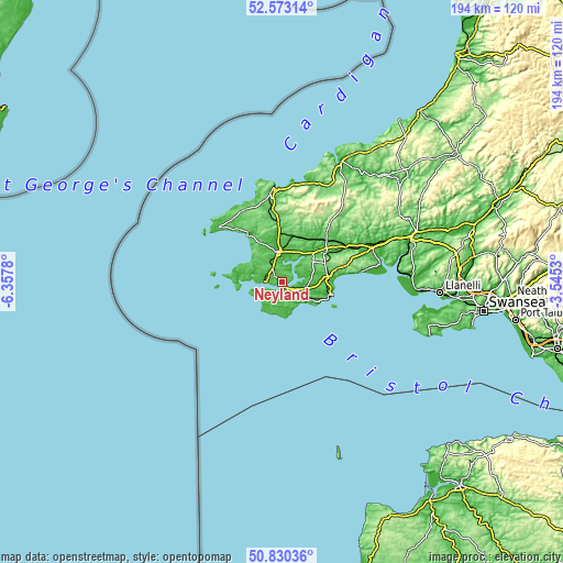 Topographic map of Neyland