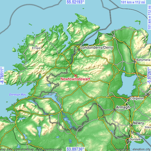 Topographic map of Newtownstewart