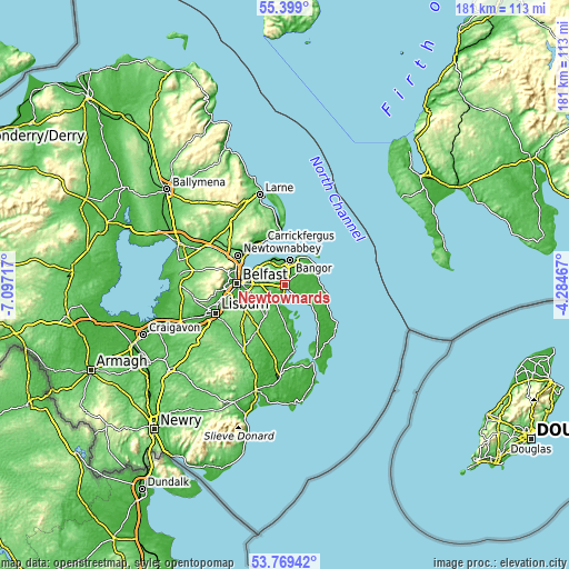 Topographic map of Newtownards