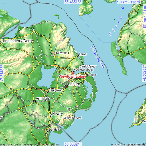 Topographic map of Newtownabbey