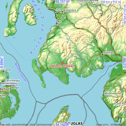 Topographic map of Newton Stewart