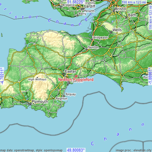 Topographic map of Newton Poppleford