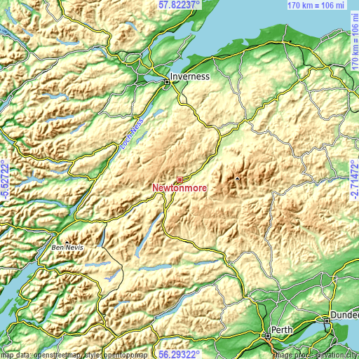 Topographic map of Newtonmore