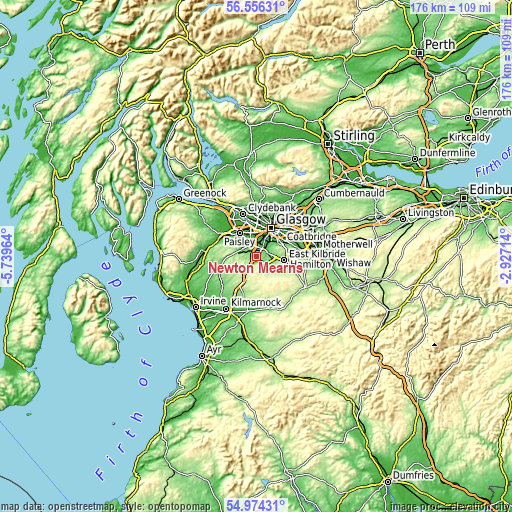 Topographic map of Newton Mearns