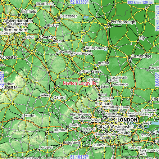 Topographic map of Newton Longville