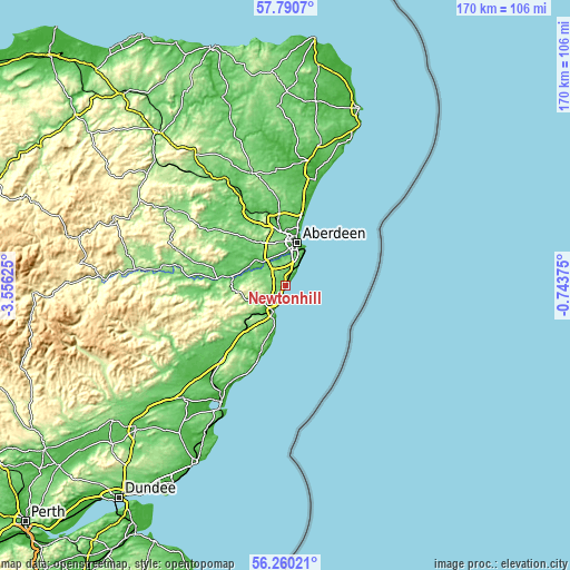 Topographic map of Newtonhill
