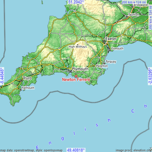 Topographic map of Newton Ferrers