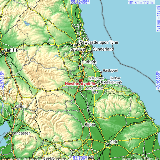 Topographic map of Newton Aycliffe