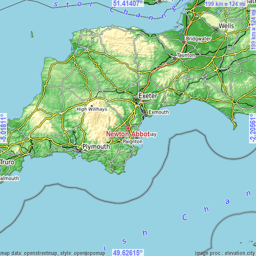 Topographic map of Newton Abbot