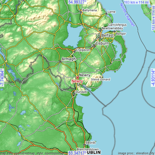 Topographic map of Newry