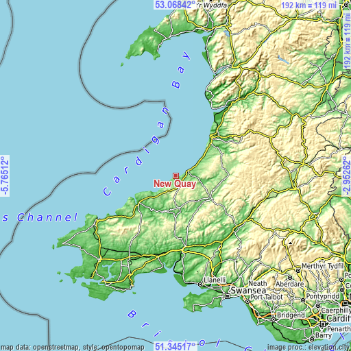 Topographic map of New Quay