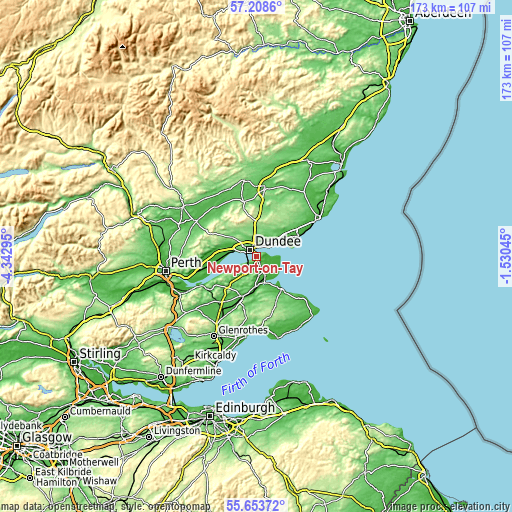 Topographic map of Newport-on-Tay